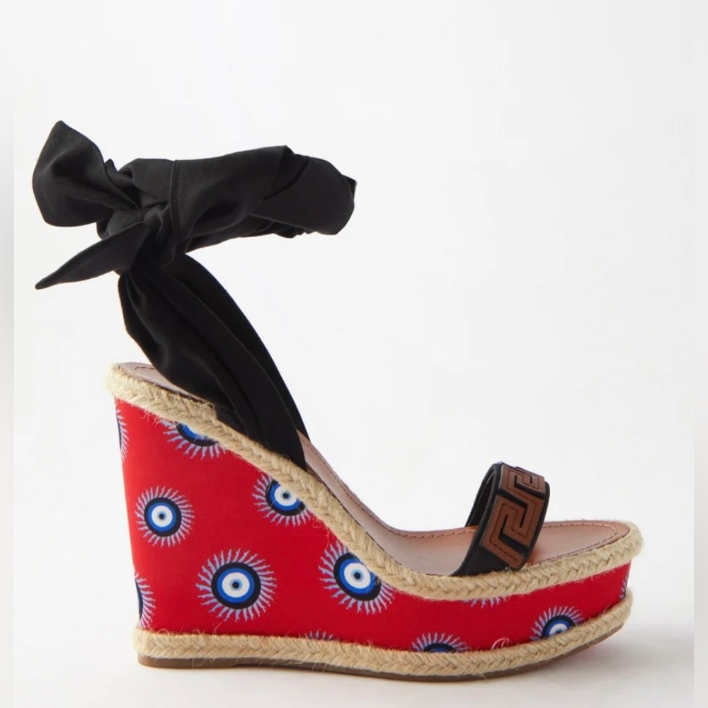SOLD Christian Louboutin Athina de Cyclades silk wedge sandals sz 38